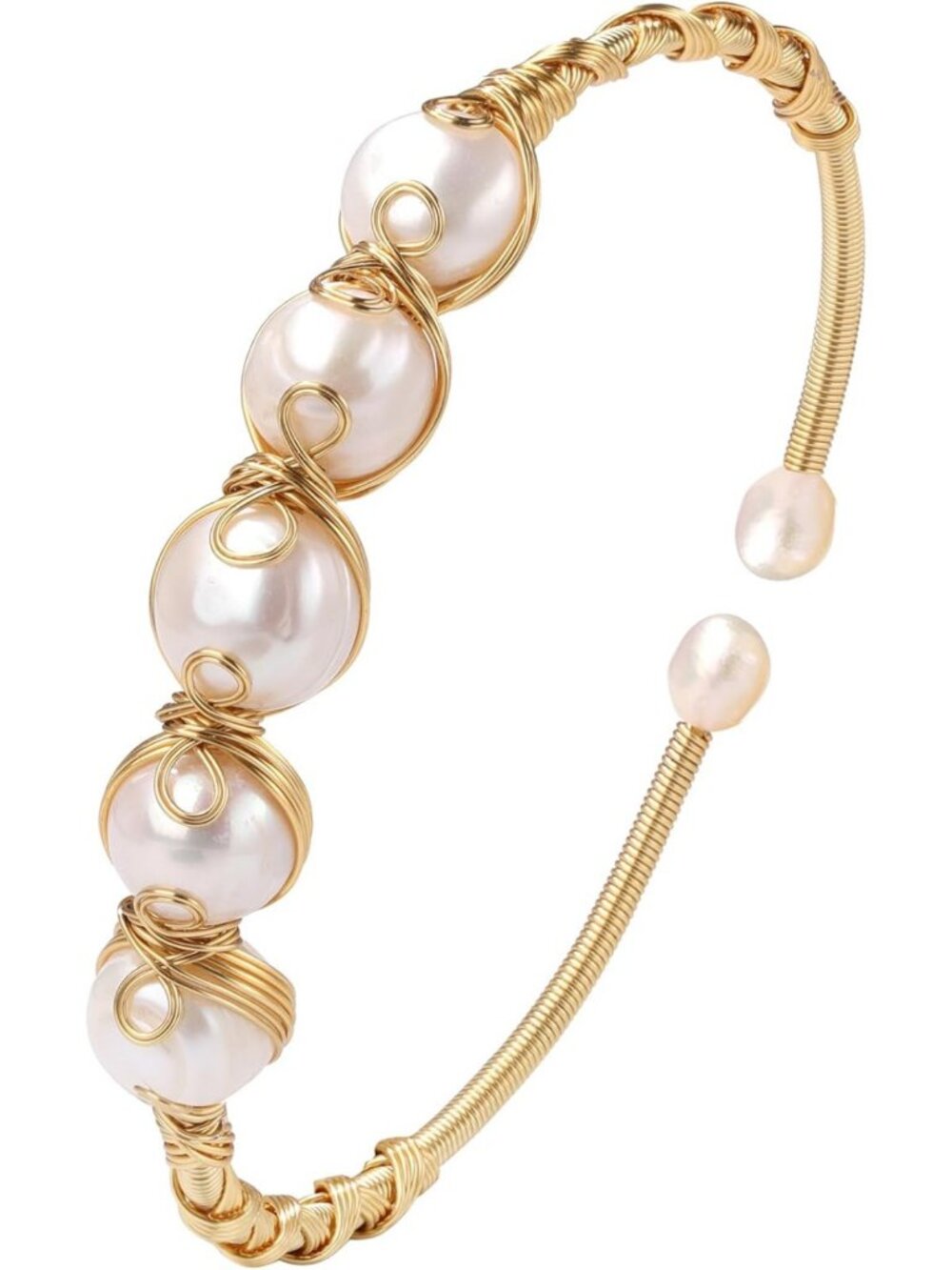 Natural Freshwater Pearl Bracelet for Women, Adjustable Bangle Jewelry Gift, 14K